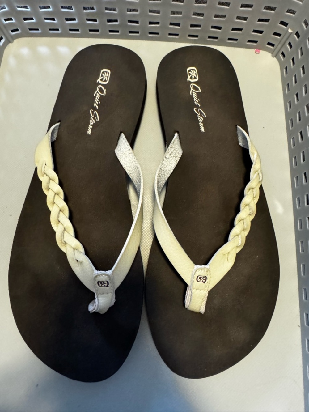 Braided Thong Sandals in Ivory and